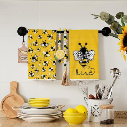 Yellow Bee Summer Kitchen Towels Dish Towels Set of 2,Be Kind Spring Hand Towels 18x26 Inch Drying Dishcloth,Farmhouse Home Seasonal Holiday Summer Decorations AD299
