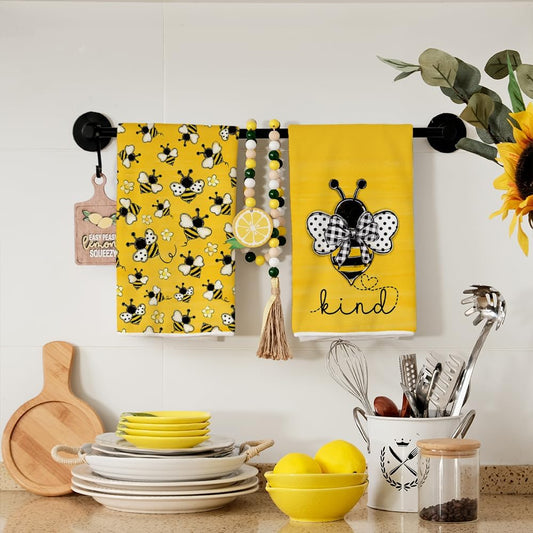 Yellow Bee Summer Kitchen Towels Dish Towels Set of 2,Be Kind Spring Hand Towels 18x26 Inch Drying Dishcloth,Farmhouse Home Seasonal Holiday Summer Decorations AD299
