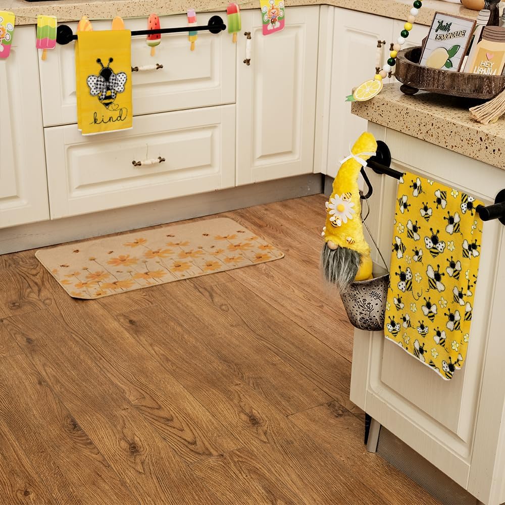 Yellow Bee Summer Kitchen Towels Dish Towels Set of 2,Be Kind Spring Hand Towels 18x26 Inch Drying Dishcloth,Farmhouse Home Seasonal Holiday Summer Decorations AD299