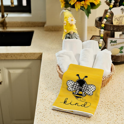 Yellow Bee Summer Kitchen Towels Dish Towels Set of 2,Be Kind Spring Hand Towels 18x26 Inch Drying Dishcloth,Farmhouse Home Seasonal Holiday Summer Decorations AD299