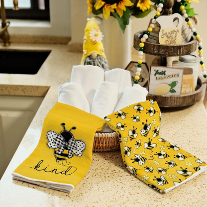 Yellow Bee Summer Kitchen Towels Dish Towels Set of 2,Be Kind Spring Hand Towels 18x26 Inch Drying Dishcloth,Farmhouse Home Seasonal Holiday Summer Decorations AD299