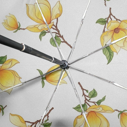 Automatic Open Compact Travel Umbrella Collapsible, Aesthetic Floral Rain Umbrellas for Adults, Yellow Magnolia Flowers, 42.5x24inch