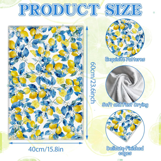 Lemon Kitchen Towels Set of 4, Chinoiserie Lemon Dish Tea Towels,16x24 Inch | Italian Capri Tiles Lemon Design, Decorative Hand Bathroom Towel for Summer Holiday, Housewarming, Amalfi Coast Decor