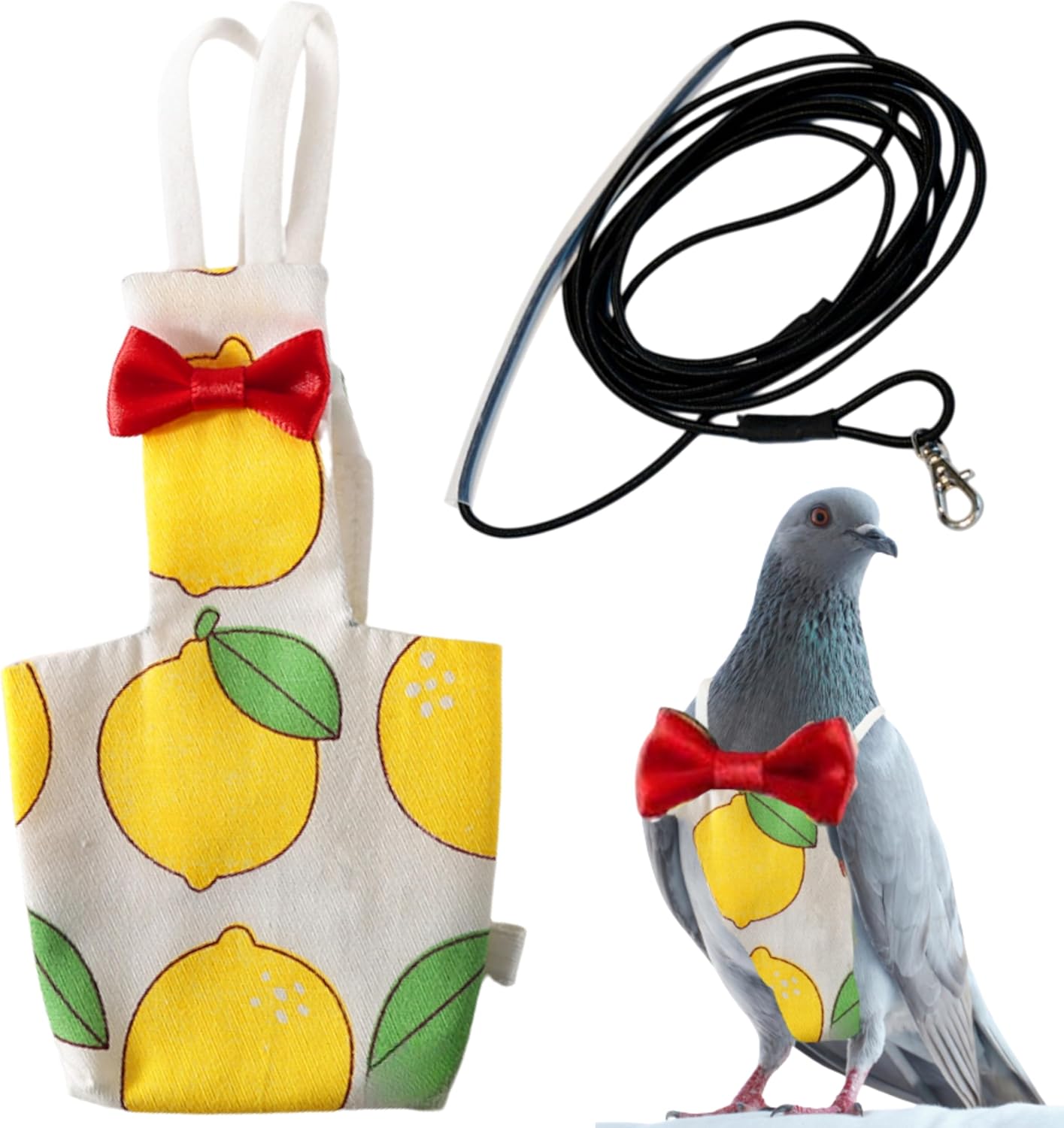 Pigeon Diaper Harness and Bird Leash Set, Birds Diapers for Pigeons and Leash Pigeon Harnesses, Diapers for Birds Cockatiel Parrot Parakeet, Macaw Harness and Leashes Pants (L-Yellow Lemon)