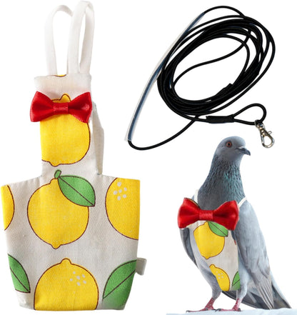 Pigeon Diaper Harness and Bird Leash Set, Birds Diapers for Pigeons and Leash Pigeon Harnesses, Diapers for Birds Cockatiel Parrot Parakeet, Macaw Harness and Leashes Pants (L-Yellow Lemon)