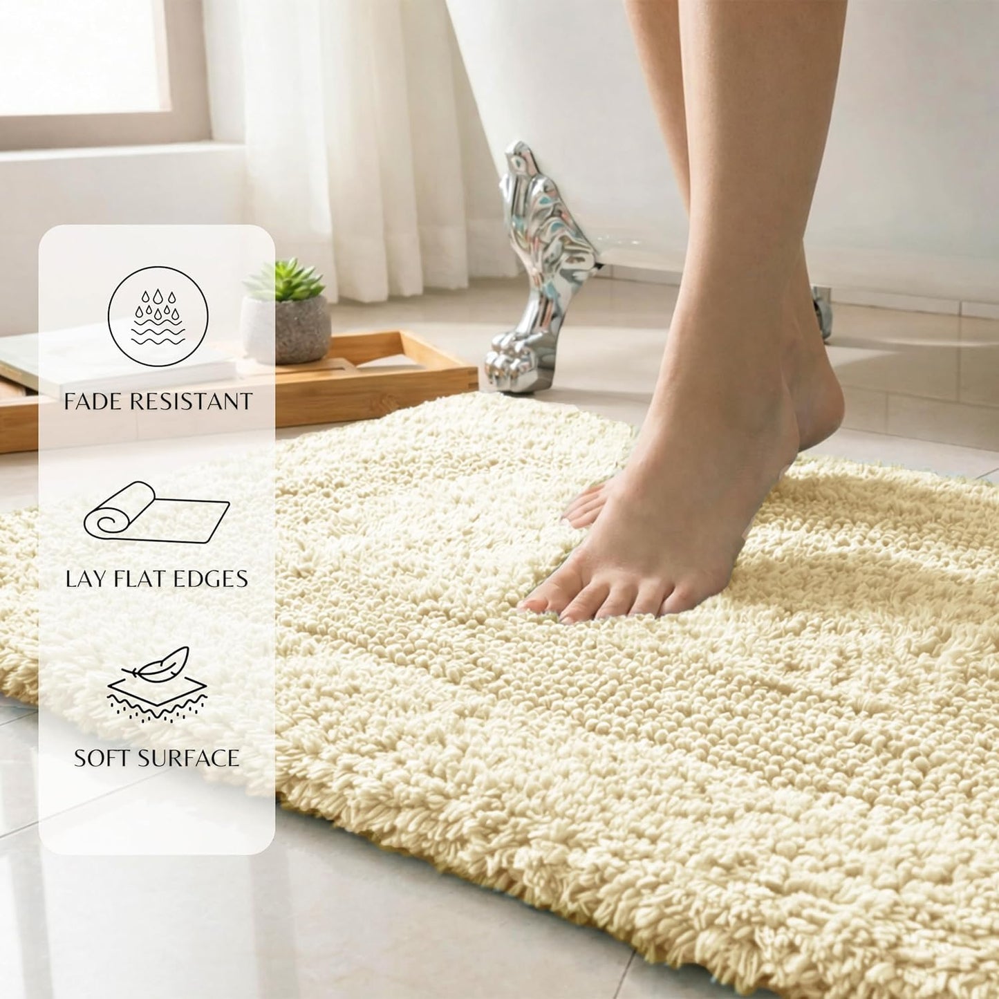 Set of 2 Reversible Bath Rug 21x32/17x24 Inch, Light Yellow | Cotton Absorbent Bathmat for Bathroom, Washable Toilet Throw Thick Mat