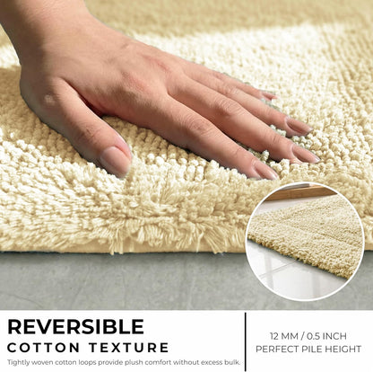 Set of 2 Reversible Bath Rug 21x32/17x24 Inch, Light Yellow | Cotton Absorbent Bathmat for Bathroom, Washable Toilet Throw Thick Mat