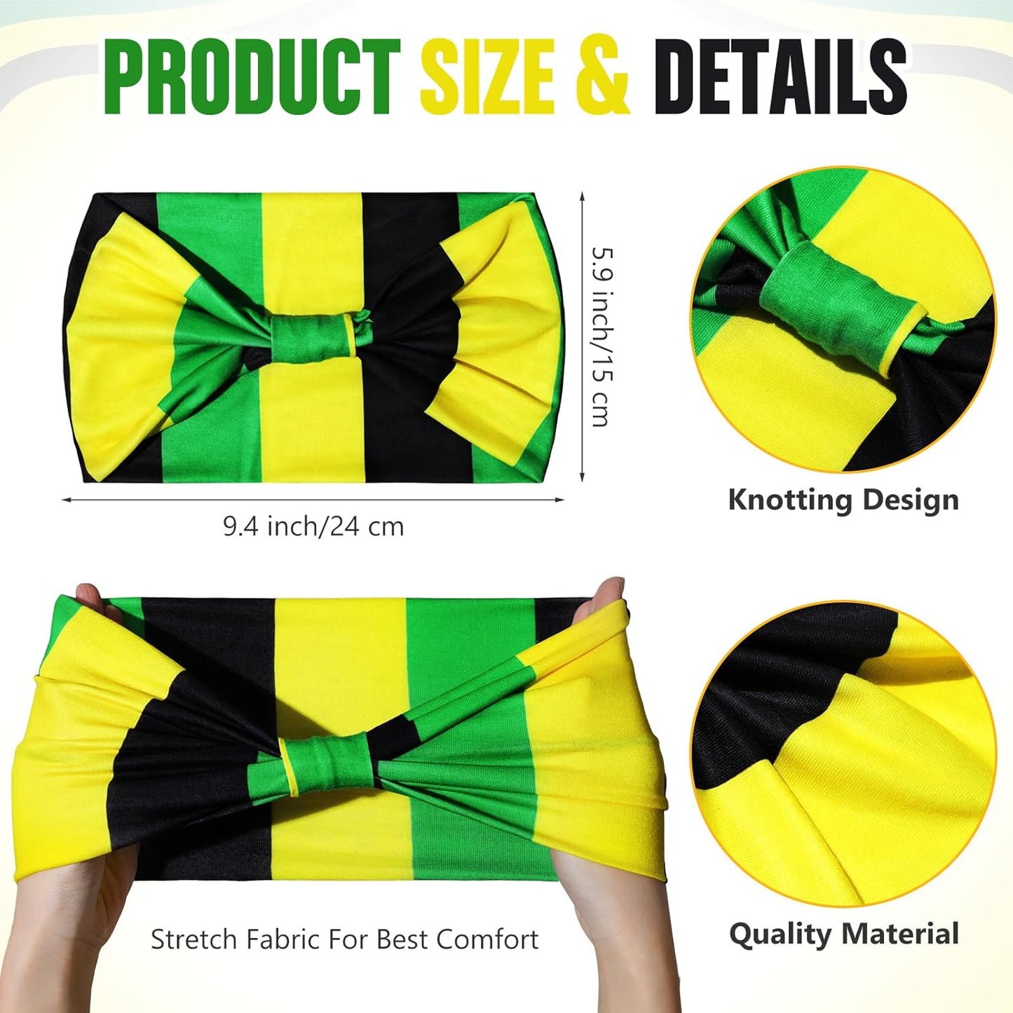 4 Pack Jamaican Flag Wide Headbands for Women, Black Green Gold Elastic Turban Hair Wrap, Jamaica Independence Day Reggae Rasta Hair Accessories Party Favors Gifts(Rasta,Green Yellow Black)