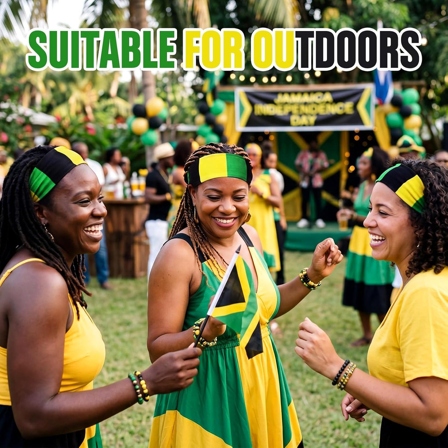 4 Pack Jamaican Flag Wide Headbands for Women, Black Green Gold Elastic Turban Hair Wrap, Jamaica Independence Day Reggae Rasta Hair Accessories Party Favors Gifts(Rasta,Green Yellow Black)