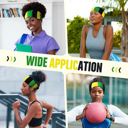 4 Pack Jamaican Flag Wide Headbands for Women, Black Green Gold Elastic Turban Hair Wrap, Jamaica Independence Day Reggae Rasta Hair Accessories Party Favors Gifts(Rasta,Green Yellow Black)