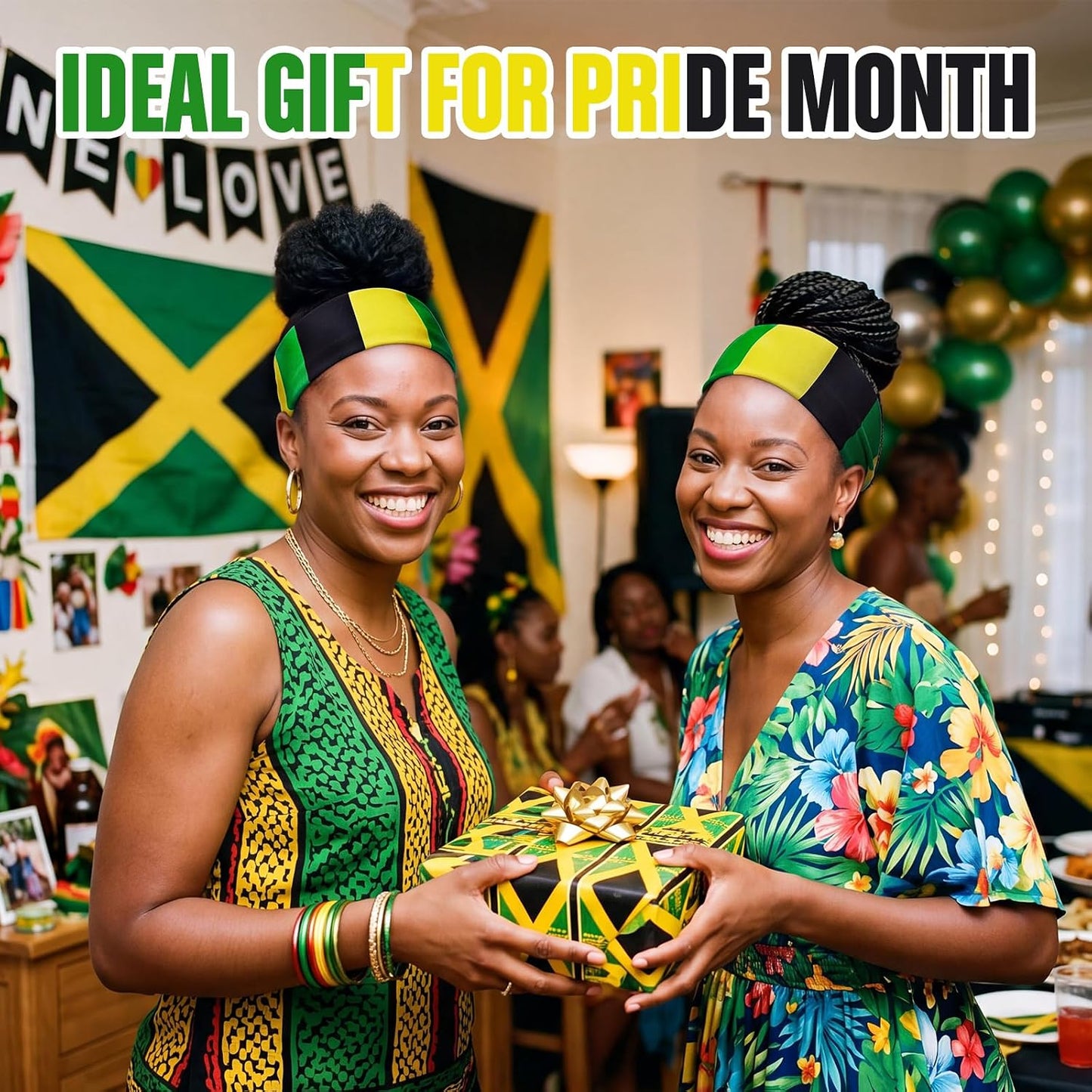 4 Pack Jamaican Flag Wide Headbands for Women, Black Green Gold Elastic Turban Hair Wrap, Jamaica Independence Day Reggae Rasta Hair Accessories Party Favors Gifts(Rasta,Green Yellow Black)