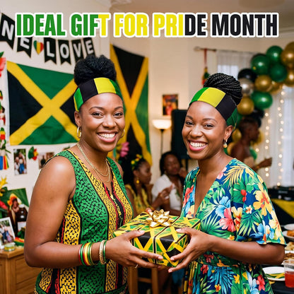 4 Pack Jamaican Flag Wide Headbands for Women, Black Green Gold Elastic Turban Hair Wrap, Jamaica Independence Day Reggae Rasta Hair Accessories Party Favors Gifts(Rasta,Green Yellow Black)