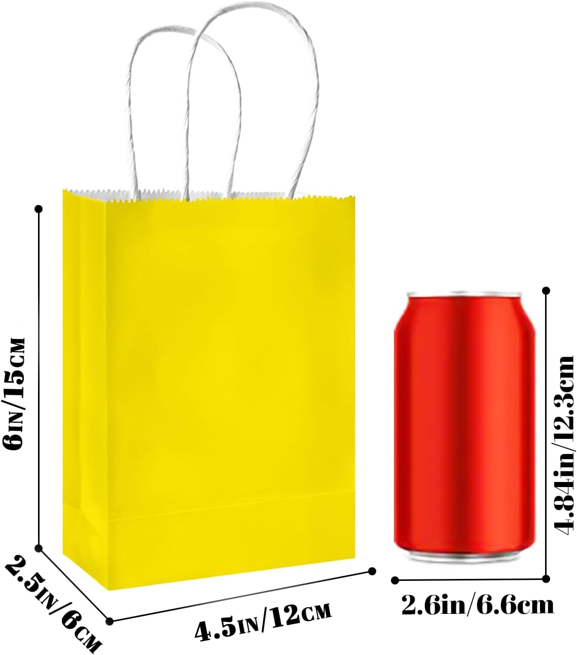 50-Packs Bright Yellow Paper Gift Bags with Handles Bulk 4.5"x2.5"x6" Mini Size Party Favor Bags Multiple Uses