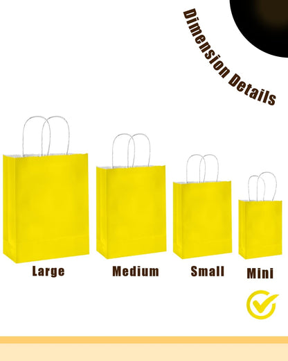 50-Packs Bright Yellow Paper Gift Bags with Handles Bulk 4.5"x2.5"x6" Mini Size Party Favor Bags Multiple Uses