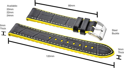 Alpine Genuine Alligator Grain Leather Watch Band with Silicone Waterproof Lining | Quick Release Watch Band | Compatible with Traditional & Smart Watches