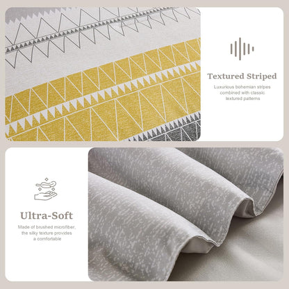 Queen Comforter Set-Yellow Grey Comforter, Reversible Boho Striped Bedding Set for Queen Bed - 3 Pieces (1 Comforter + 2 Pillowcases), Soft Microfiber Down Alternative (90"x 90")