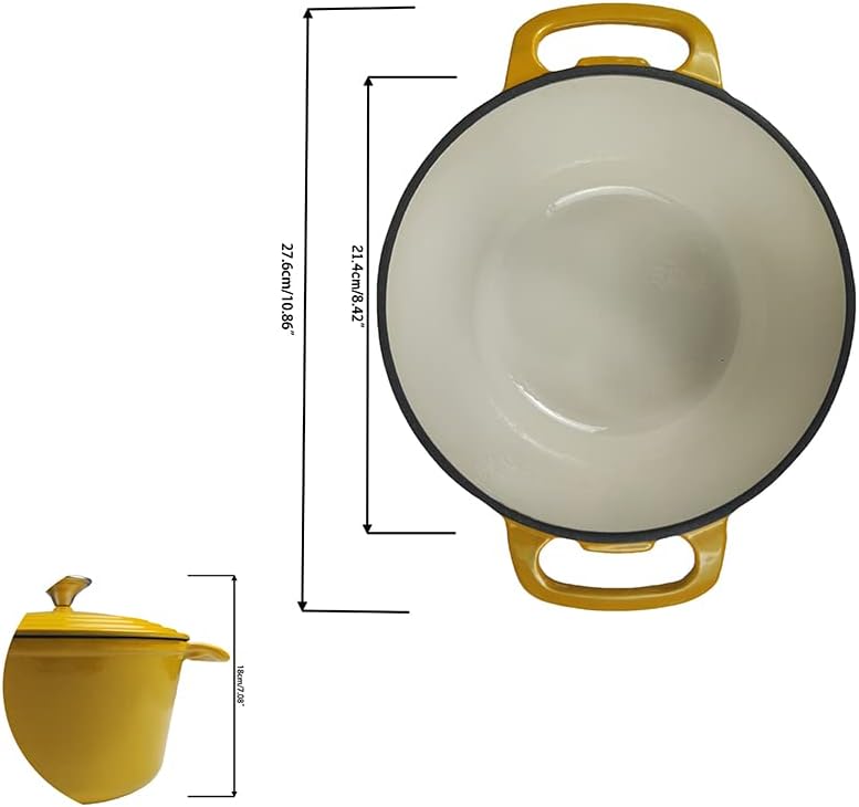 3.5 qt Enameled Cast Iron Dutch Oven, Dia. 8.5 inch with Lid, Yellow