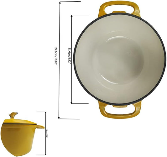3.5 qt Enameled Cast Iron Dutch Oven, Dia. 8.5 inch with Lid, Yellow