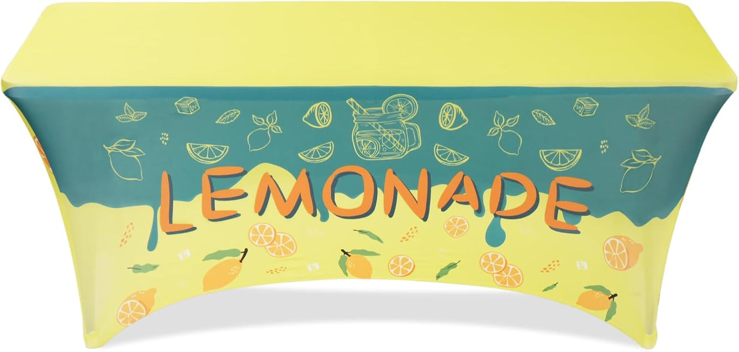 Lemonade Stand Tablecloth, 6FT Polyester Stretch Lemon Table Cover for Folding Tables, 72"x30" Summer Lemon Party Supplies for Outdoor Lemonade Stands, Parties & Farmers Markets