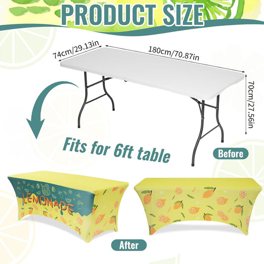 Lemonade Stand Tablecloth, 6FT Polyester Stretch Lemon Table Cover for Folding Tables, 72"x30" Summer Lemon Party Supplies for Outdoor Lemonade Stands, Parties & Farmers Markets