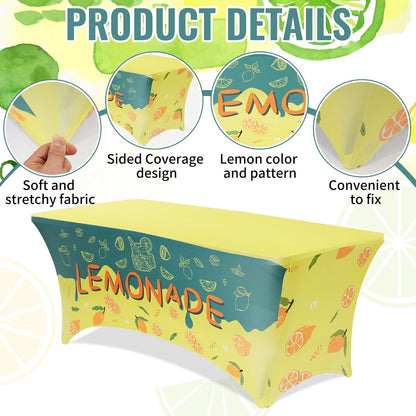 Lemonade Stand Tablecloth, 6FT Polyester Stretch Lemon Table Cover for Folding Tables, 72"x30" Summer Lemon Party Supplies for Outdoor Lemonade Stands, Parties & Farmers Markets