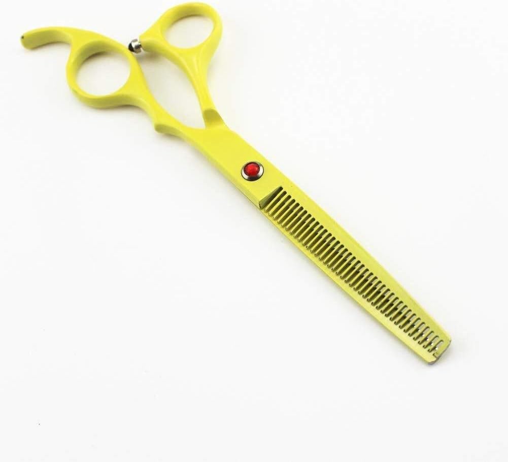 Dog Grooming Scissors Kit, Stainless Steel Pet Trimmer Kit, Cutting Scissors Thinning Shear Curved Scissors 6.5 Inch(Yellow)