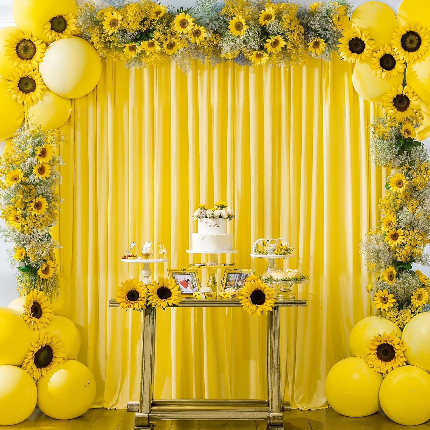 Yellow Backdrop Curtains-Wrinkle-Free Polyester Photography Drapes Party Curtain Background for Baby Shower Wedding Decorations- 8 X10FT (Yellow)