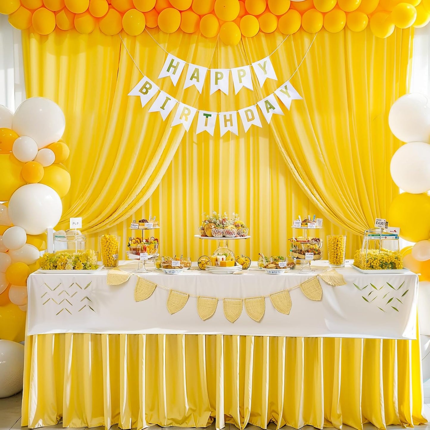 Yellow Backdrop Curtains-Wrinkle-Free Polyester Photography Drapes Party Curtain Background for Baby Shower Wedding Decorations- 8 X10FT (Yellow)