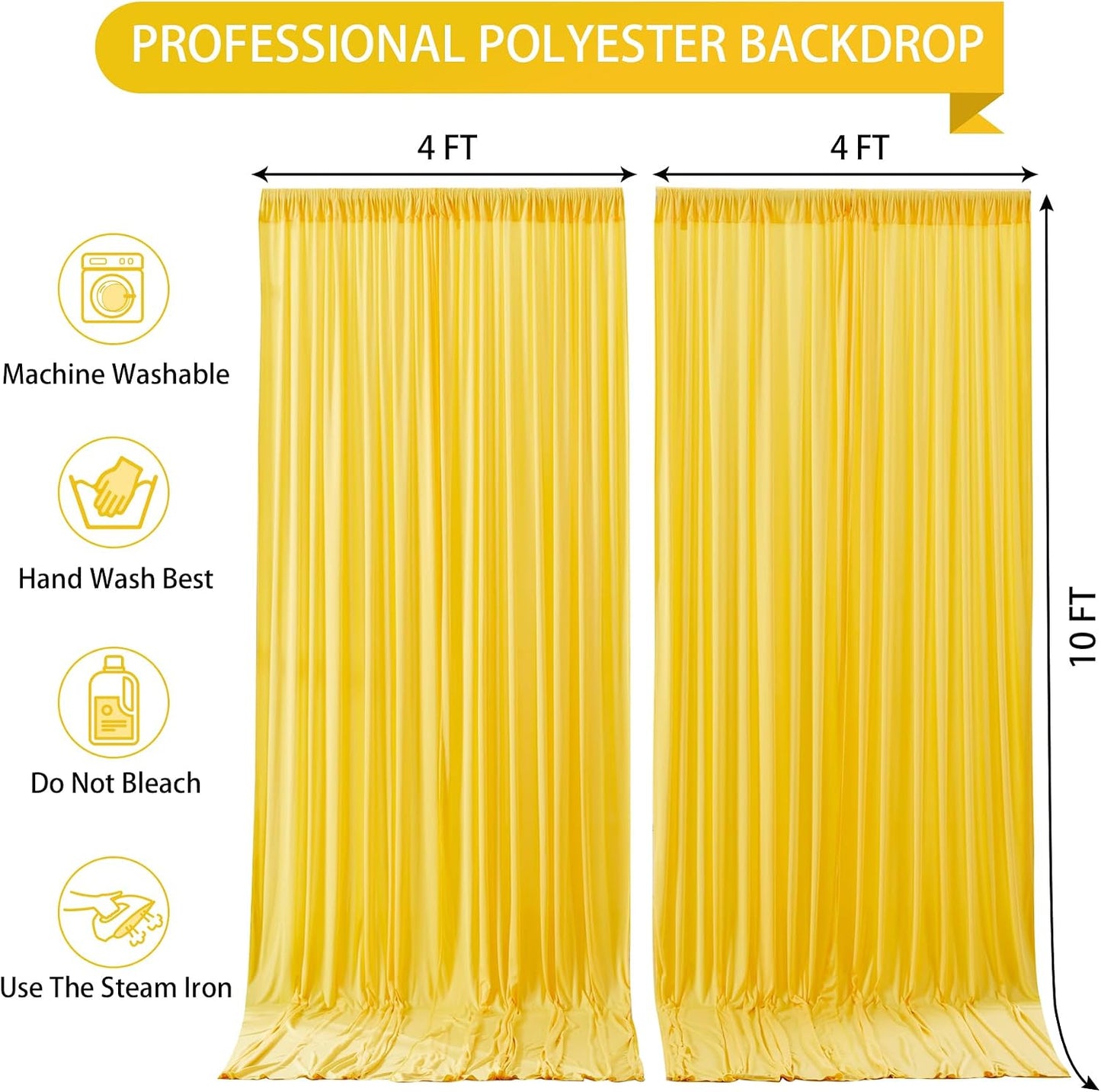 Yellow Backdrop Curtains-Wrinkle-Free Polyester Photography Drapes Party Curtain Background for Baby Shower Wedding Decorations- 8 X10FT (Yellow)