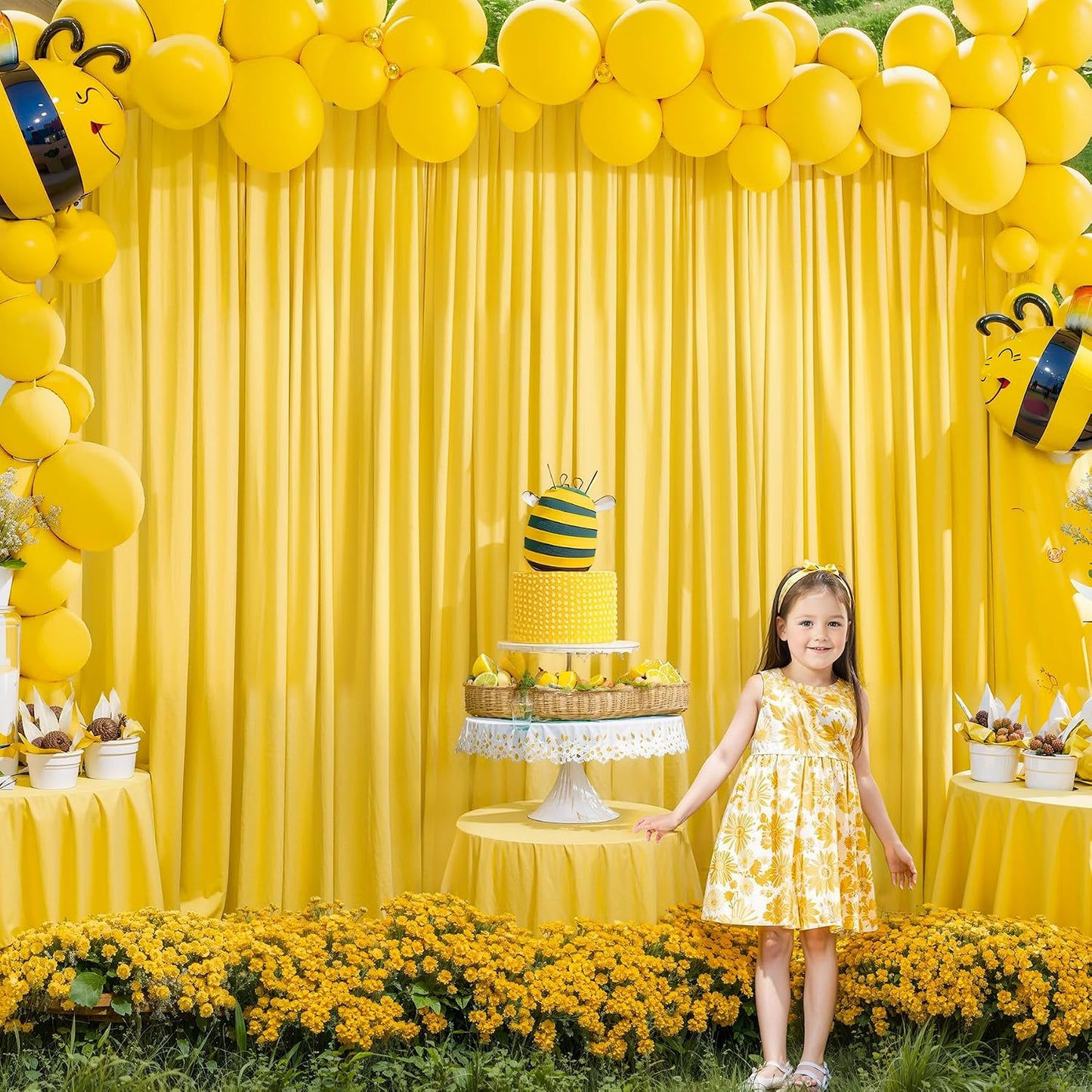 Yellow Backdrop Curtains-Wrinkle-Free Polyester Photography Drapes Party Curtain Background for Baby Shower Wedding Decorations- 8 X10FT (Yellow)
