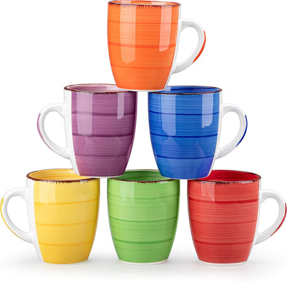 Bonita 12 Oz Coffee Mugs Set of 6, Ceramic Coffee Cups for Cappuccino, Latte, Tea, Cocoa, Warm Color