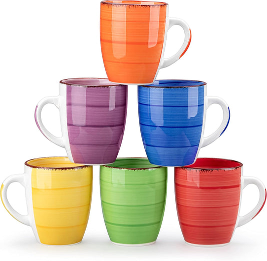 Bonita 12 Oz Coffee Mugs Set of 6, Ceramic Coffee Cups for Cappuccino, Latte, Tea, Cocoa, Warm Color