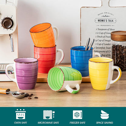 Bonita 12 Oz Coffee Mugs Set of 6, Ceramic Coffee Cups for Cappuccino, Latte, Tea, Cocoa, Warm Color