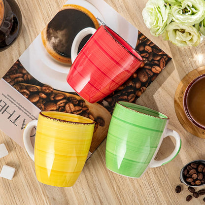 Bonita 12 Oz Coffee Mugs Set of 6, Ceramic Coffee Cups for Cappuccino, Latte, Tea, Cocoa, Warm Color