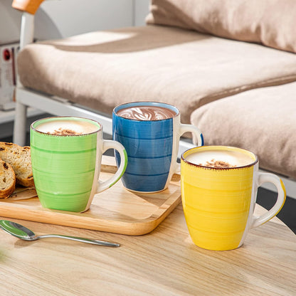 Bonita 12 Oz Coffee Mugs Set of 6, Ceramic Coffee Cups for Cappuccino, Latte, Tea, Cocoa, Warm Color