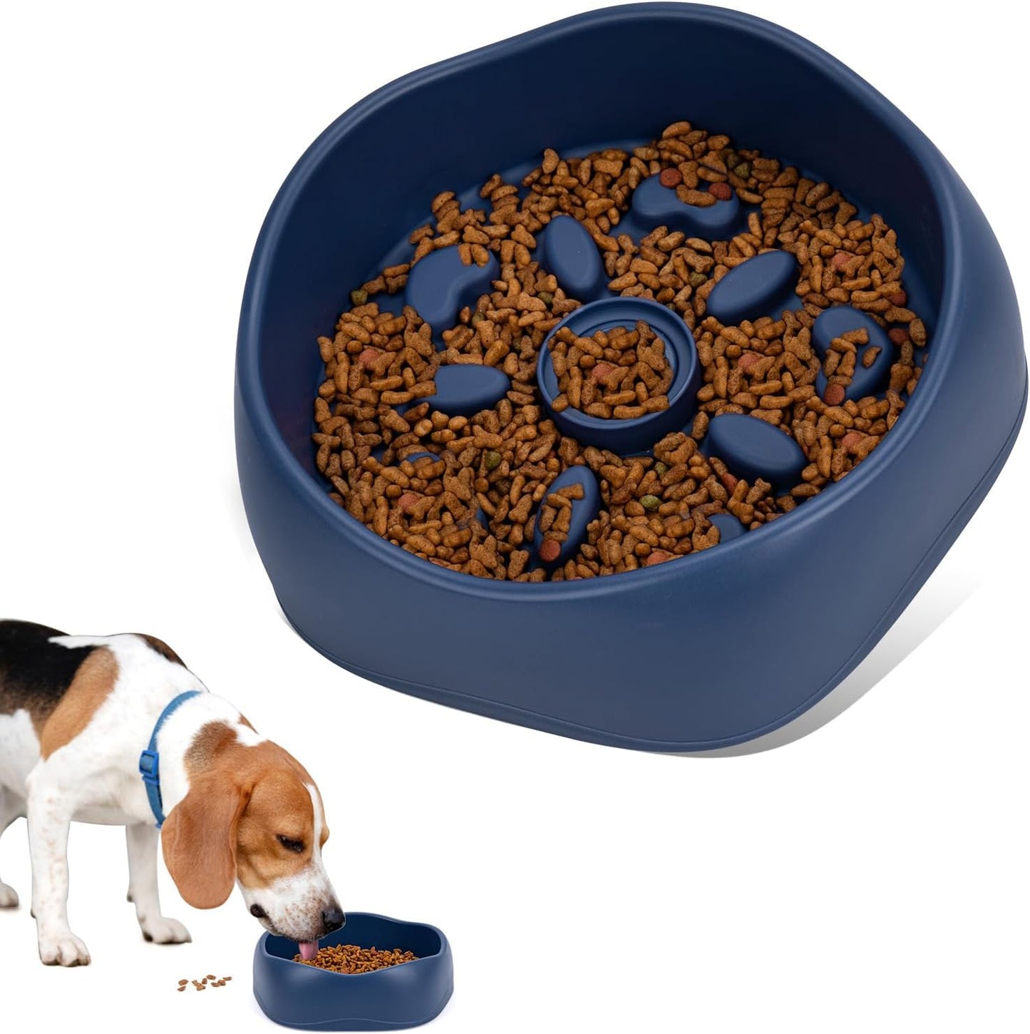 Rotating Puzzle Slow Feeder Fast Eater Dog Bowl Green Yellow | PP construction and 4 nonslip pads support kibble, wet food and small treats; dishwasher-safe design simplifies cleanup.