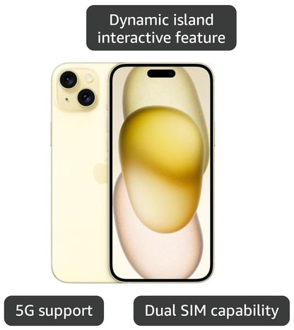 Apple iPhone 15 Plus, 256GB, Yellow - Unlocked (GSM Only) (Renewed)