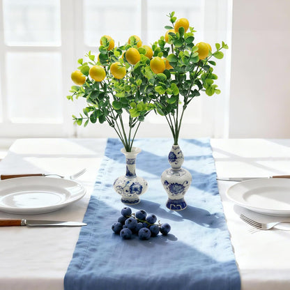 Amalfi Coast Party Decorations, 4 Bunches Artificial Lemon Table Centerpiece and 4 Porcelain Small Blue White Vases for Mediterranean Wedding Baby Shower, Capri Italian Themed Birthday Party Decor