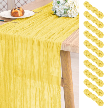 10 Pack Cheesecloth Table Runner Light Yellow,10 ft Gauze Table Runner Long Semi-Sheer Rustic Boho Table Runners for Wedding,Bridal Shower,Party,Banquet Decoration(21.5 x 120 Inch)