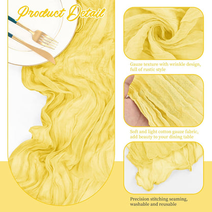 10 Pack Cheesecloth Table Runner Light Yellow,10 ft Gauze Table Runner Long Semi-Sheer Rustic Boho Table Runners for Wedding,Bridal Shower,Party,Banquet Decoration(21.5 x 120 Inch)