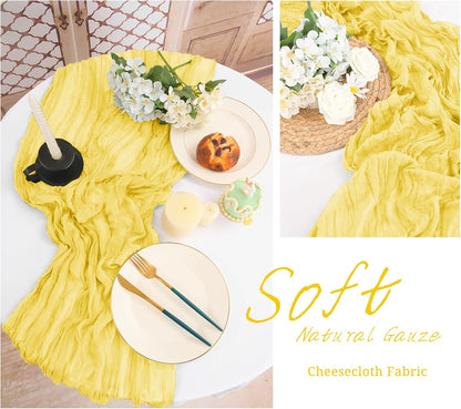 10 Pack Cheesecloth Table Runner Light Yellow,10 ft Gauze Table Runner Long Semi-Sheer Rustic Boho Table Runners for Wedding,Bridal Shower,Party,Banquet Decoration(21.5 x 120 Inch)