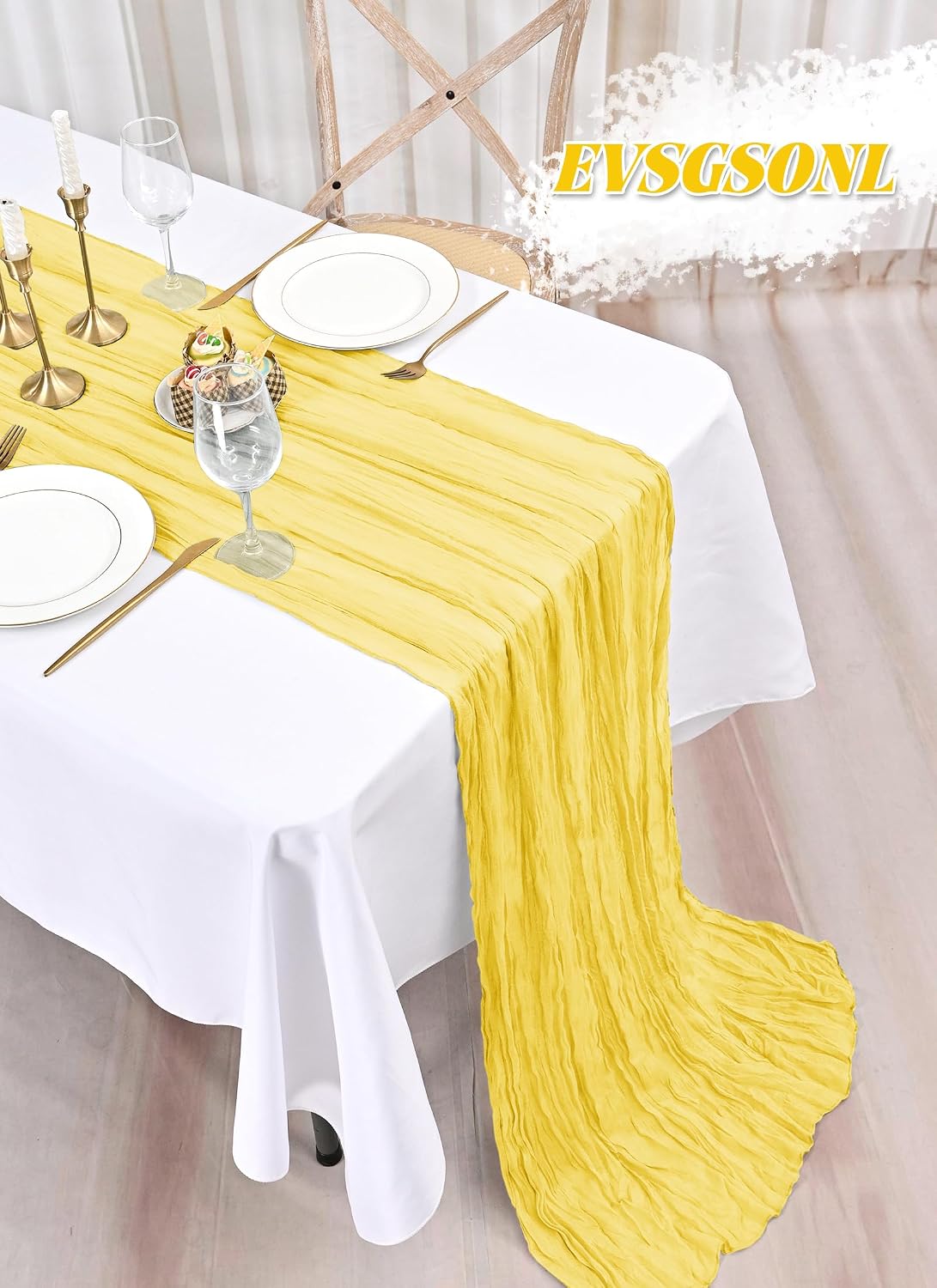10 Pack Cheesecloth Table Runner Light Yellow,10 ft Gauze Table Runner Long Semi-Sheer Rustic Boho Table Runners for Wedding,Bridal Shower,Party,Banquet Decoration(21.5 x 120 Inch)