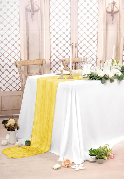 10 Pack Cheesecloth Table Runner Light Yellow,10 ft Gauze Table Runner Long Semi-Sheer Rustic Boho Table Runners for Wedding,Bridal Shower,Party,Banquet Decoration(21.5 x 120 Inch)