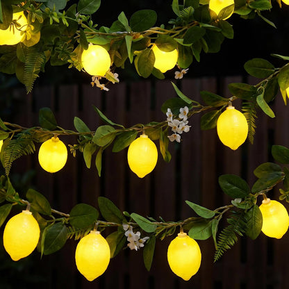 2 Pcs 3D LED String Lights Battery Operated Spring Summer Artificial Fruit Garland Light Bulbs with Branches Leaves Fairy Lights for Wedding Party Table Decorations (Lemon Flower)