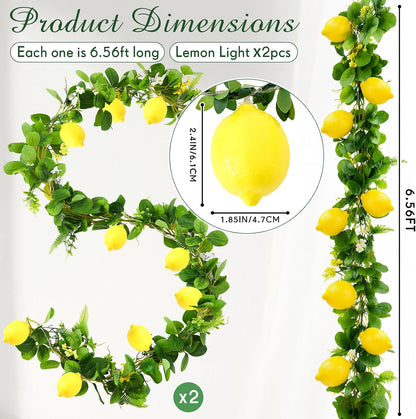 2 Pcs 3D LED String Lights Battery Operated Spring Summer Artificial Fruit Garland Light Bulbs with Branches Leaves Fairy Lights for Wedding Party Table Decorations (Lemon Flower)