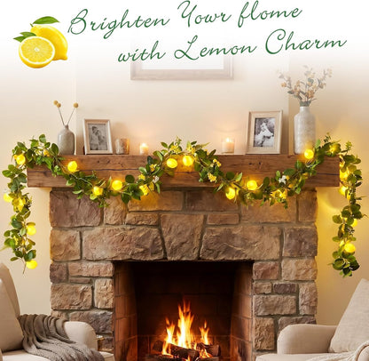 2 Pcs 3D LED String Lights Battery Operated Spring Summer Artificial Fruit Garland Light Bulbs with Branches Leaves Fairy Lights for Wedding Party Table Decorations (Lemon Flower)