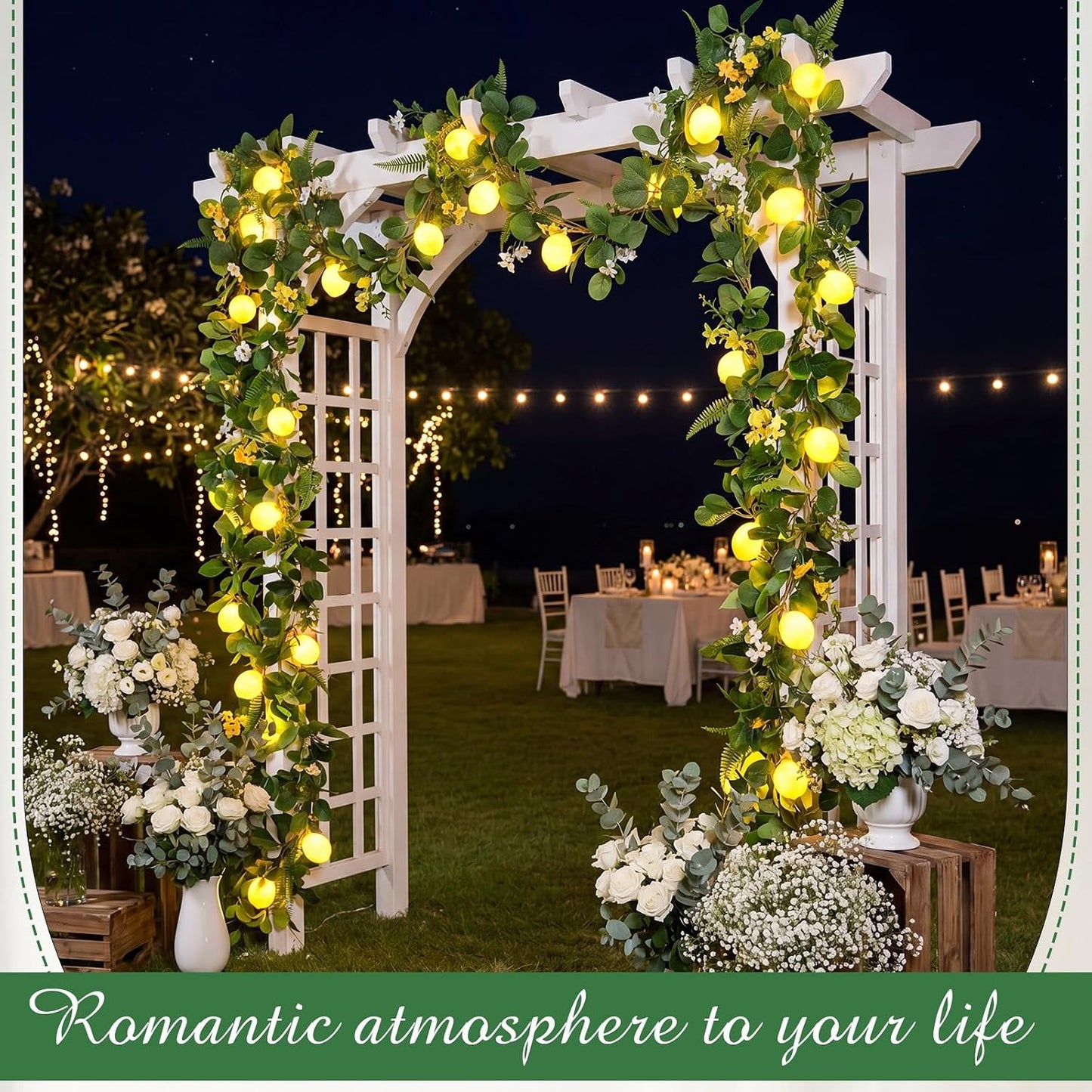 2 Pcs 3D LED String Lights Battery Operated Spring Summer Artificial Fruit Garland Light Bulbs with Branches Leaves Fairy Lights for Wedding Party Table Decorations (Lemon Flower)