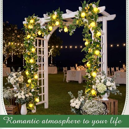 2 Pcs 3D LED String Lights Battery Operated Spring Summer Artificial Fruit Garland Light Bulbs with Branches Leaves Fairy Lights for Wedding Party Table Decorations (Lemon Flower)