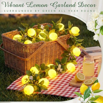 2 Pcs 3D LED String Lights Battery Operated Spring Summer Artificial Fruit Garland Light Bulbs with Branches Leaves Fairy Lights for Wedding Party Table Decorations (Lemon Flower)