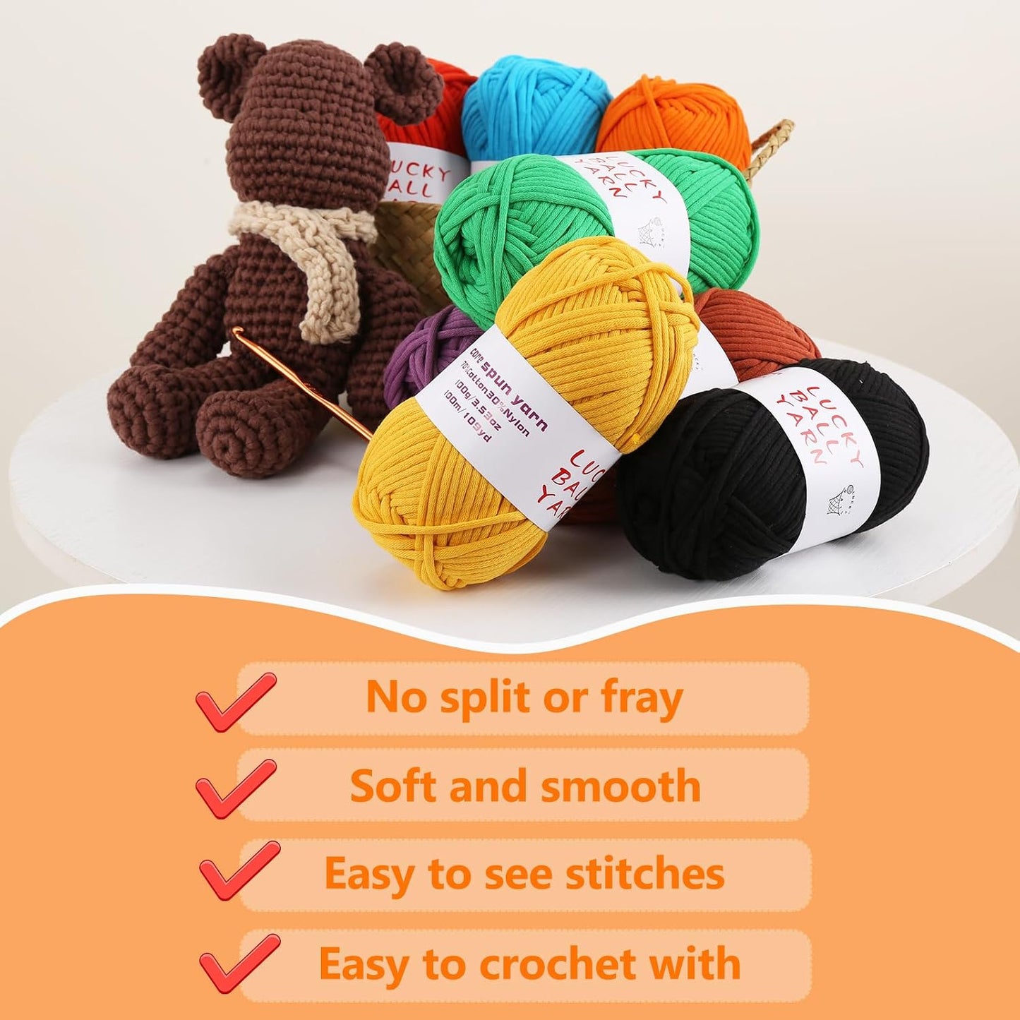 Yarn for Crocheting, 100g / 109 yd 70% Cotton 30% Nylon #5 Bulky Tube Yarn, Soft Crochet & Knitting Yarn for Bags, Hats, Socks, Sweaters, Blankets(Yellow)